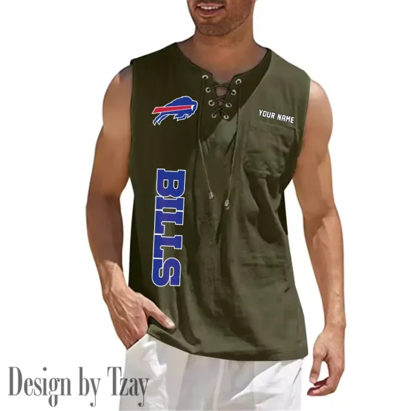 Buffalo Bills Eye-catching Lace Up Collar Men's Solid Color Beach Pullover Shirt SPTELUCMS004 - Image 7