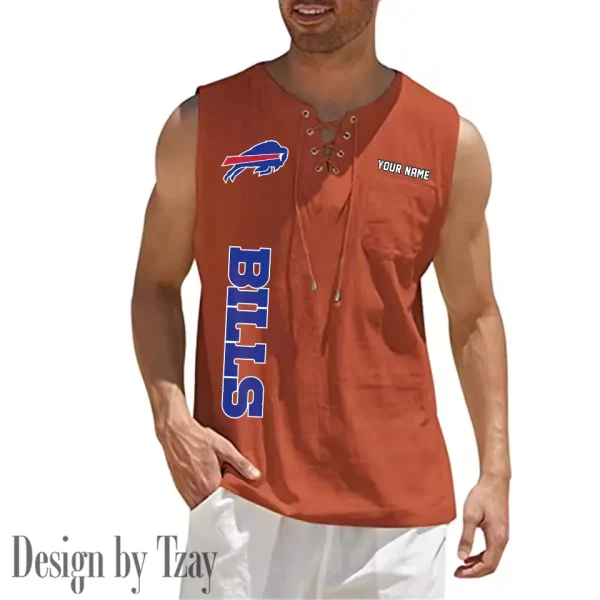 Buffalo Bills Eye-catching Lace Up Collar Men's Solid Color Beach Pullover Shirt SPTELUCMS004 - Image 8