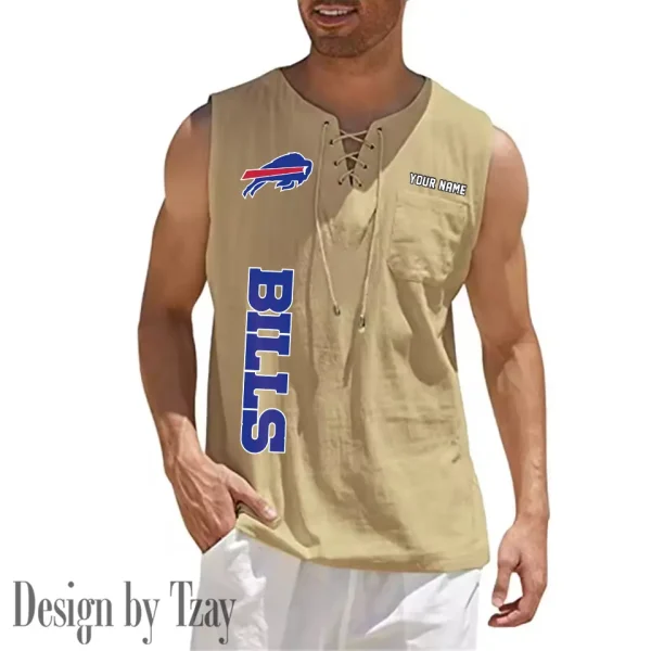 Buffalo Bills Eye-catching Lace Up Collar Men's Solid Color Beach Pullover Shirt SPTELUCMS004 - Image 9