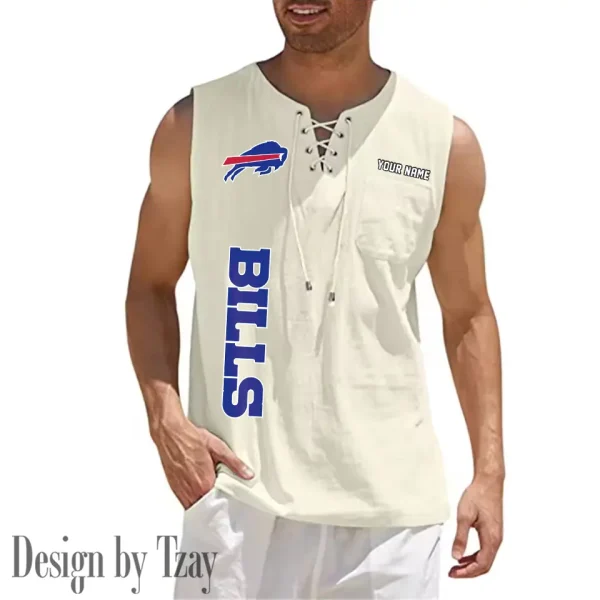 Buffalo Bills Eye-catching Lace Up Collar Men's Solid Color Beach Pullover Shirt SPTELUCMS004 - Image 10