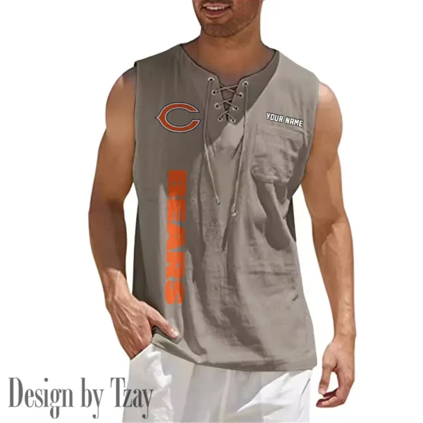 Chicago Bears Eye-catching Lace Up Collar Men's Solid Color Beach Pullover Shirt SPTELUCMS006