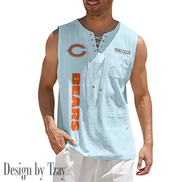 Chicago Bears Eye-catching Lace Up Collar Men's Solid Color Beach Pullover Shirt SPTELUCMS006 - Image 2