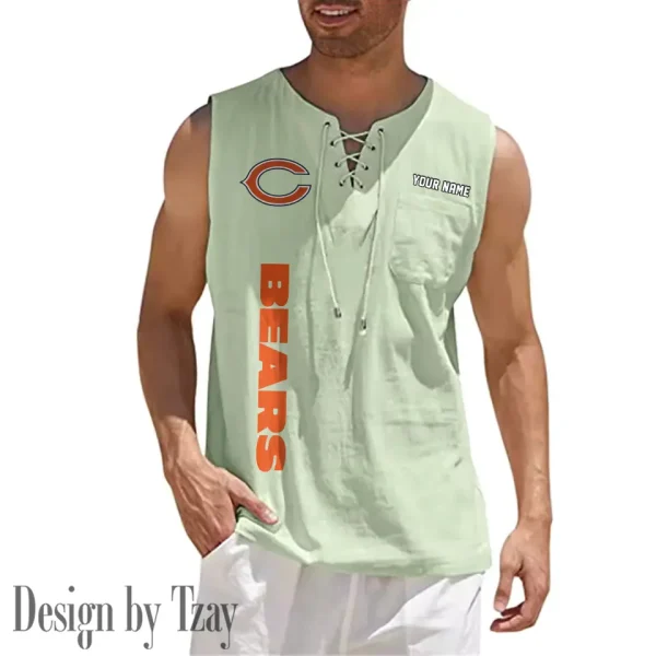 Chicago Bears Eye-catching Lace Up Collar Men's Solid Color Beach Pullover Shirt SPTELUCMS006 - Image 3