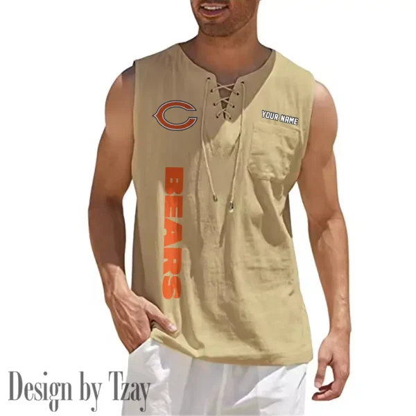 Chicago Bears Eye-catching Lace Up Collar Men's Solid Color Beach Pullover Shirt SPTELUCMS006 - Image 4