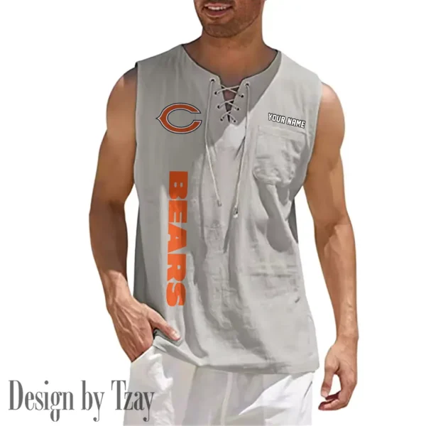 Chicago Bears Eye-catching Lace Up Collar Men's Solid Color Beach Pullover Shirt SPTELUCMS006 - Image 5