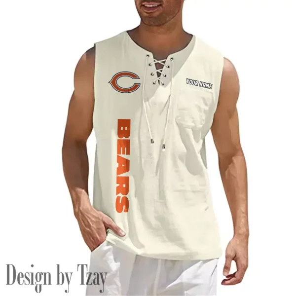 Chicago Bears Eye-catching Lace Up Collar Men's Solid Color Beach Pullover Shirt SPTELUCMS006 - Image 6