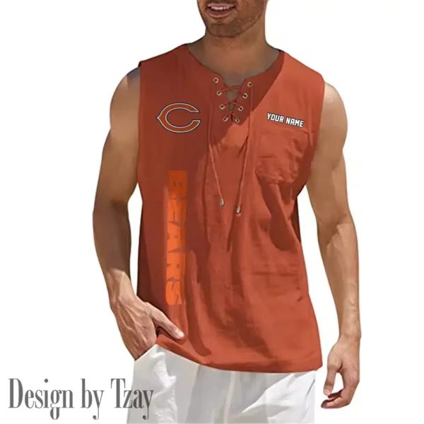 Chicago Bears Eye-catching Lace Up Collar Men's Solid Color Beach Pullover Shirt SPTELUCMS006 - Image 7