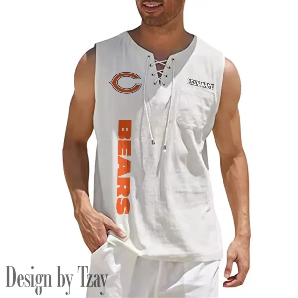 Chicago Bears Eye-catching Lace Up Collar Men's Solid Color Beach Pullover Shirt SPTELUCMS006 - Image 8