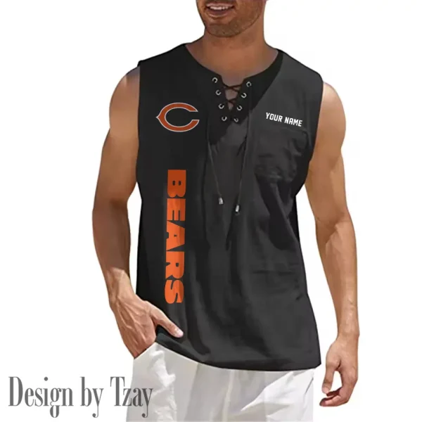 Chicago Bears Eye-catching Lace Up Collar Men's Solid Color Beach Pullover Shirt SPTELUCMS006 - Image 9