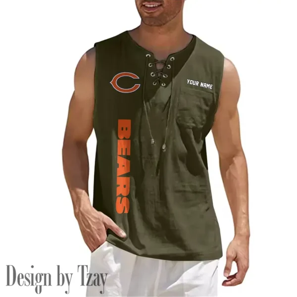 Chicago Bears Eye-catching Lace Up Collar Men's Solid Color Beach Pullover Shirt SPTELUCMS006 - Image 10