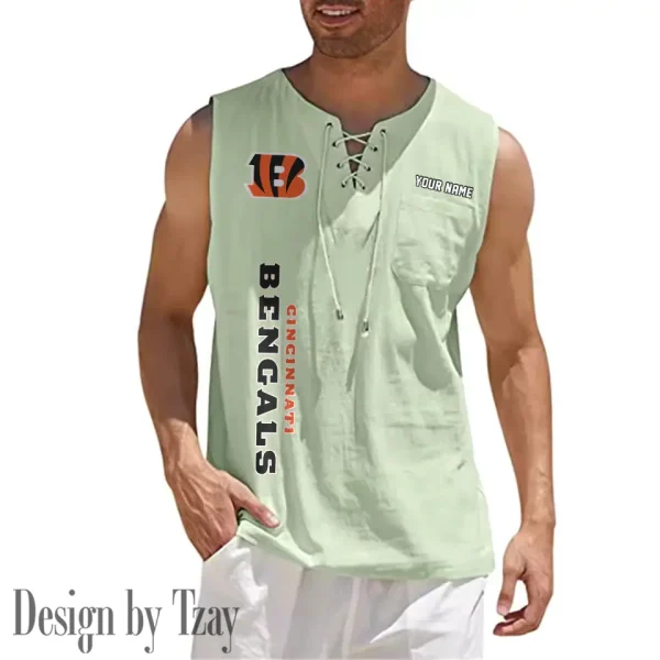 Cincinnati Bengals Eye-catching Lace Up Collar Men's Solid Color Beach Pullover Shirt SPTELUCMS007 - Image 2