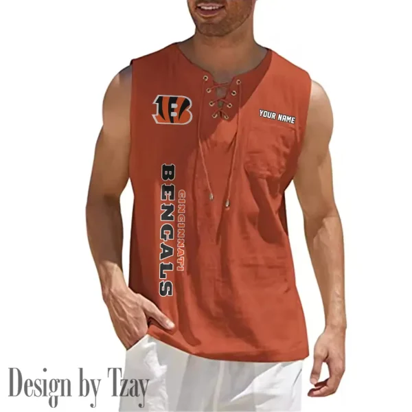 Cincinnati Bengals Eye-catching Lace Up Collar Men's Solid Color Beach Pullover Shirt SPTELUCMS007 - Image 3