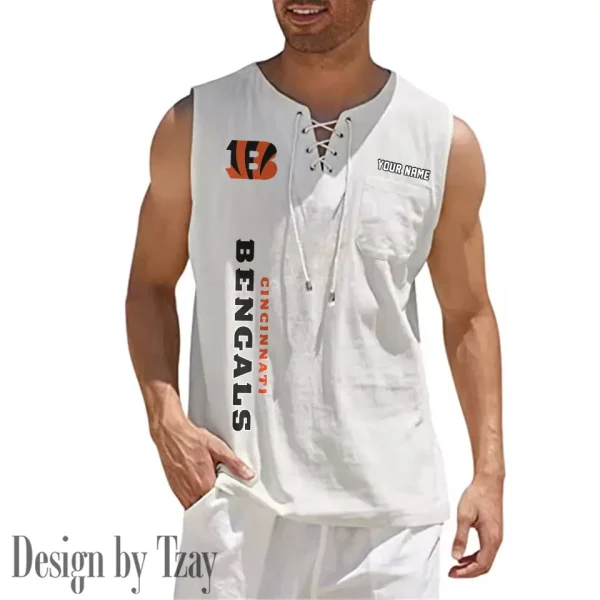 Cincinnati Bengals Eye-catching Lace Up Collar Men's Solid Color Beach Pullover Shirt SPTELUCMS007 - Image 5
