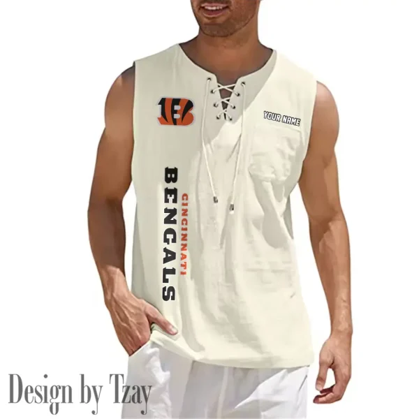 Cincinnati Bengals Eye-catching Lace Up Collar Men's Solid Color Beach Pullover Shirt SPTELUCMS007 - Image 6