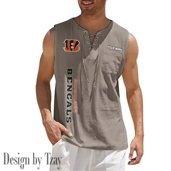 Cincinnati Bengals Eye-catching Lace Up Collar Men's Solid Color Beach Pullover Shirt SPTELUCMS007 - Image 7