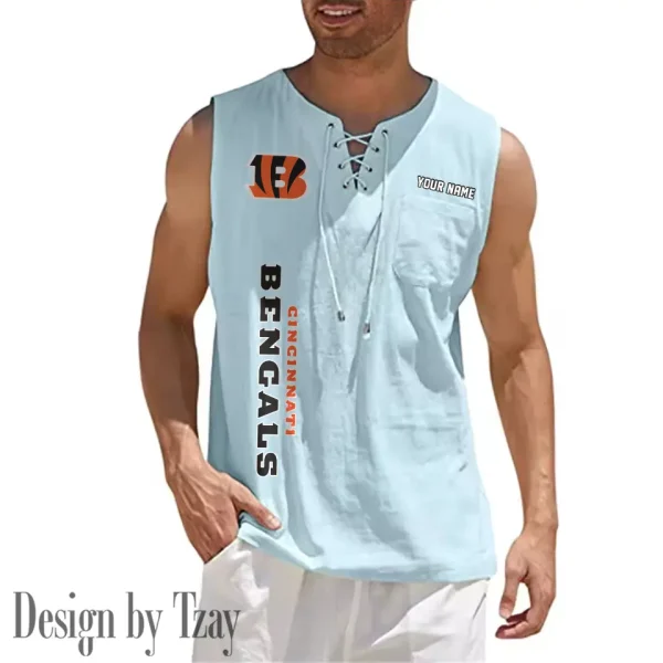 Cincinnati Bengals Eye-catching Lace Up Collar Men's Solid Color Beach Pullover Shirt SPTELUCMS007 - Image 9