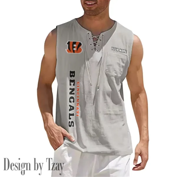 Cincinnati Bengals Eye-catching Lace Up Collar Men's Solid Color Beach Pullover Shirt SPTELUCMS007 - Image 10