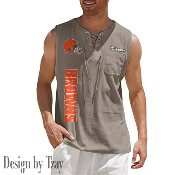 Cleveland Browns Eye-catching Lace Up Collar Men's Solid Color Beach Pullover Shirt SPTELUCMS008
