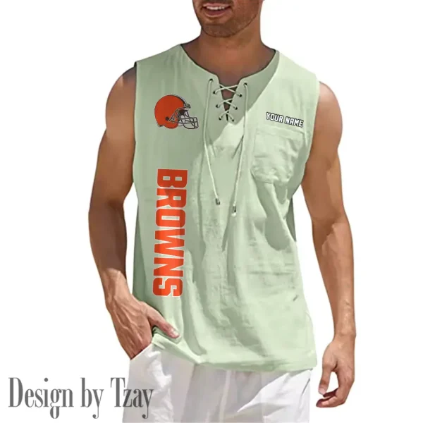Cleveland Browns Eye-catching Lace Up Collar Men's Solid Color Beach Pullover Shirt SPTELUCMS008 - Image 2