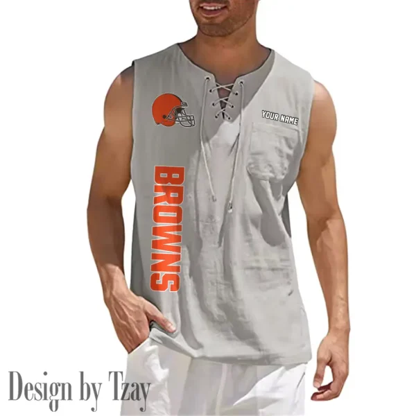 Cleveland Browns Eye-catching Lace Up Collar Men's Solid Color Beach Pullover Shirt SPTELUCMS008 - Image 3