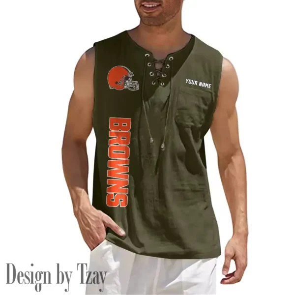 Cleveland Browns Eye-catching Lace Up Collar Men's Solid Color Beach Pullover Shirt SPTELUCMS008 - Image 4