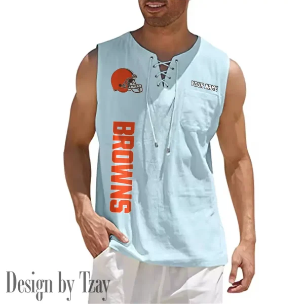 Cleveland Browns Eye-catching Lace Up Collar Men's Solid Color Beach Pullover Shirt SPTELUCMS008 - Image 6