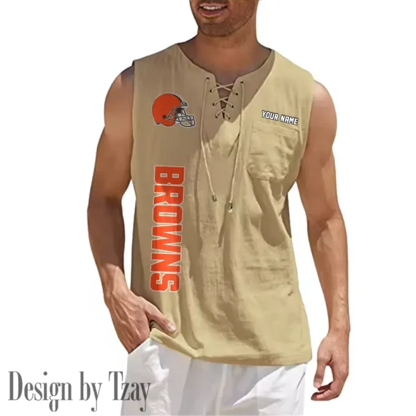 Cleveland Browns Eye-catching Lace Up Collar Men's Solid Color Beach Pullover Shirt SPTELUCMS008 - Image 9