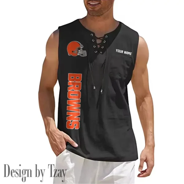 Cleveland Browns Eye-catching Lace Up Collar Men's Solid Color Beach Pullover Shirt SPTELUCMS008 - Image 10