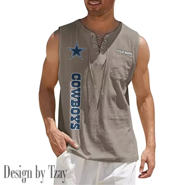 Dallas Cowboys Eye-catching Lace Up Collar Men's Solid Color Beach Pullover Shirt SPTELUCMS009