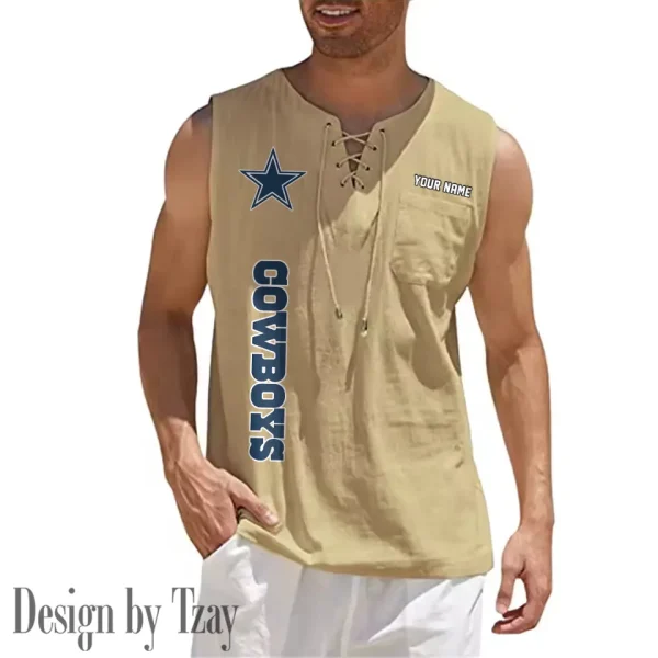 Dallas Cowboys Eye-catching Lace Up Collar Men's Solid Color Beach Pullover Shirt SPTELUCMS009 - Image 3