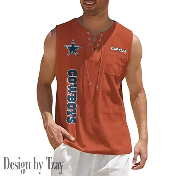 Dallas Cowboys Eye-catching Lace Up Collar Men's Solid Color Beach Pullover Shirt SPTELUCMS009 - Image 4