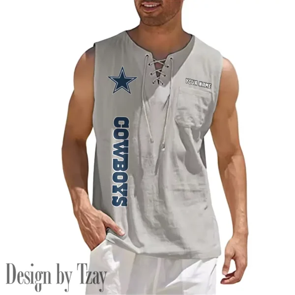 Dallas Cowboys Eye-catching Lace Up Collar Men's Solid Color Beach Pullover Shirt SPTELUCMS009 - Image 5