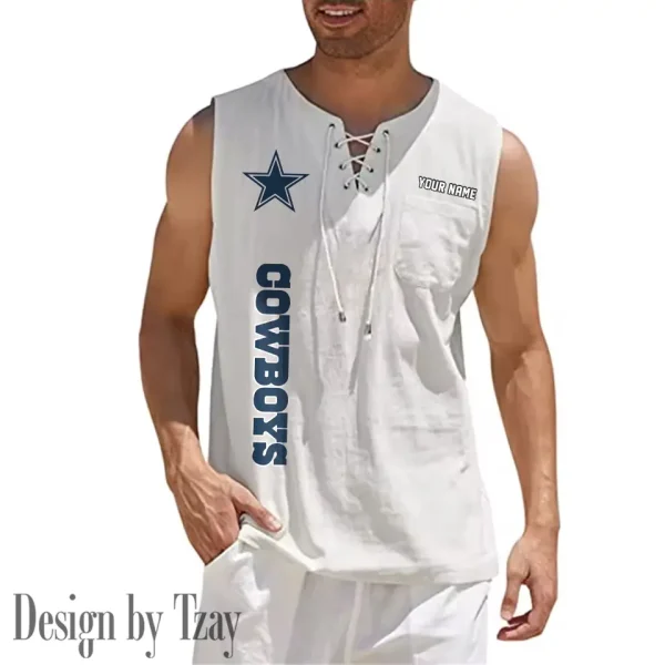 Dallas Cowboys Eye-catching Lace Up Collar Men's Solid Color Beach Pullover Shirt SPTELUCMS009 - Image 7