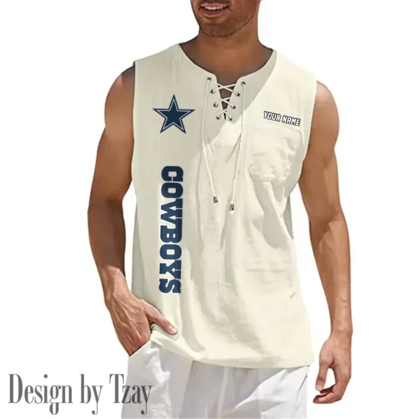 Dallas Cowboys Eye-catching Lace Up Collar Men's Solid Color Beach Pullover Shirt SPTELUCMS009 - Image 8