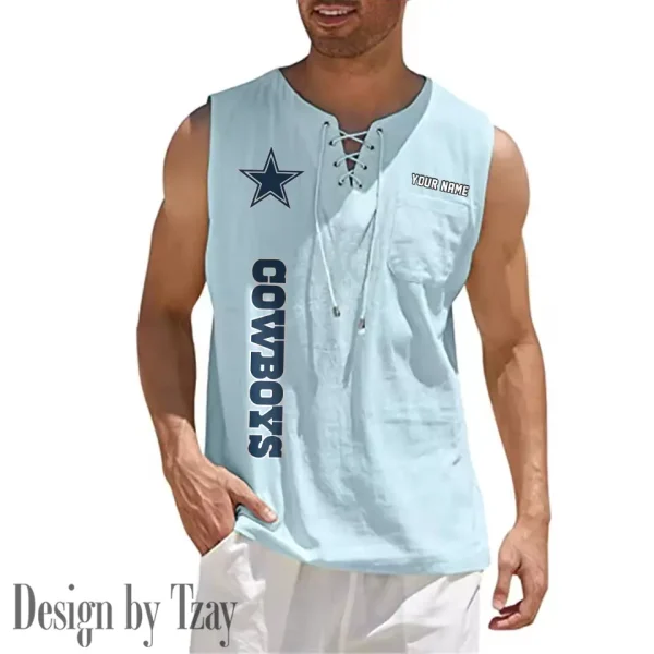 Dallas Cowboys Eye-catching Lace Up Collar Men's Solid Color Beach Pullover Shirt SPTELUCMS009 - Image 9