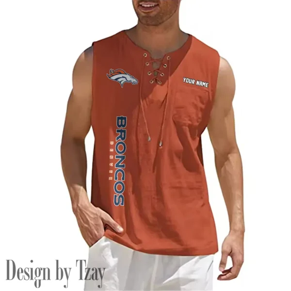 Denver Broncos Eye-catching Lace Up Collar Men's Solid Color Beach Pullover Shirt SPTELUCMS010 - Image 6