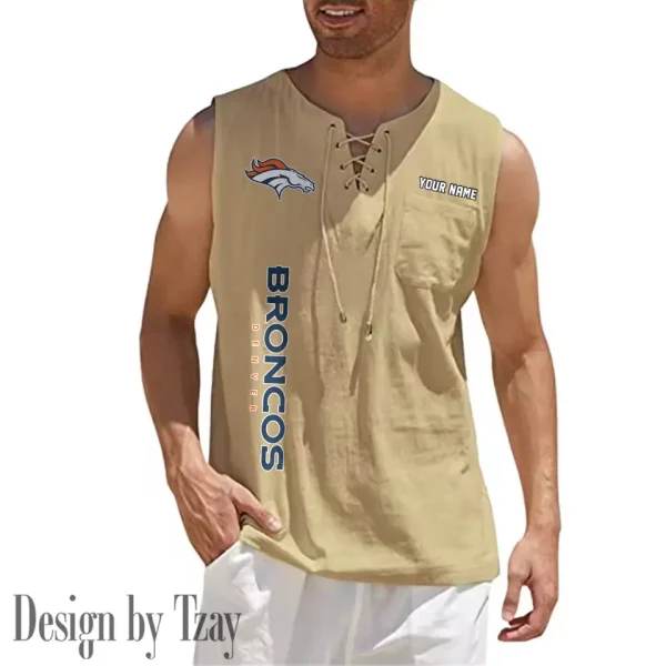 Denver Broncos Eye-catching Lace Up Collar Men's Solid Color Beach Pullover Shirt SPTELUCMS010 - Image 8