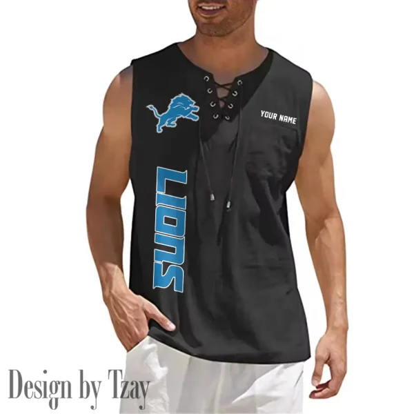 Detroit Lions Eye-catching Lace Up Collar Men's Solid Color Beach Pullover Shirt SPTELUCMS011 - Image 3
