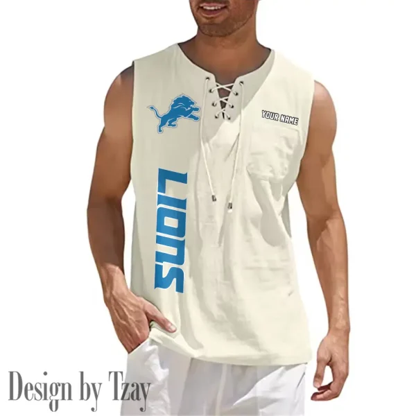 Detroit Lions Eye-catching Lace Up Collar Men's Solid Color Beach Pullover Shirt SPTELUCMS011 - Image 4