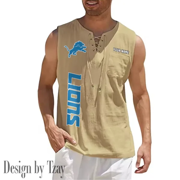 Detroit Lions Eye-catching Lace Up Collar Men's Solid Color Beach Pullover Shirt SPTELUCMS011 - Image 5