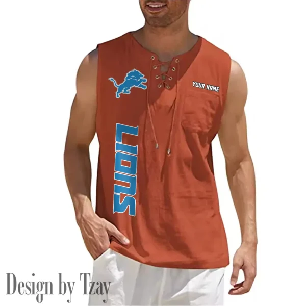 Detroit Lions Eye-catching Lace Up Collar Men's Solid Color Beach Pullover Shirt SPTELUCMS011 - Image 6