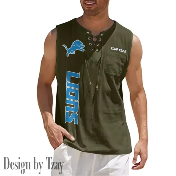 Detroit Lions Eye-catching Lace Up Collar Men's Solid Color Beach Pullover Shirt SPTELUCMS011 - Image 7