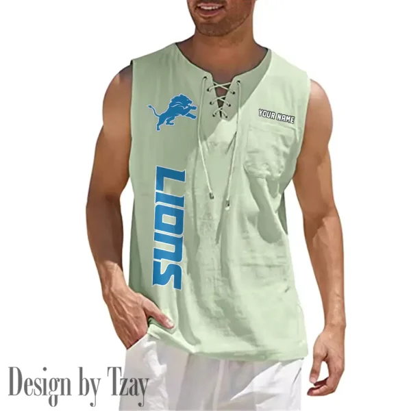 Detroit Lions Eye-catching Lace Up Collar Men's Solid Color Beach Pullover Shirt SPTELUCMS011 - Image 8