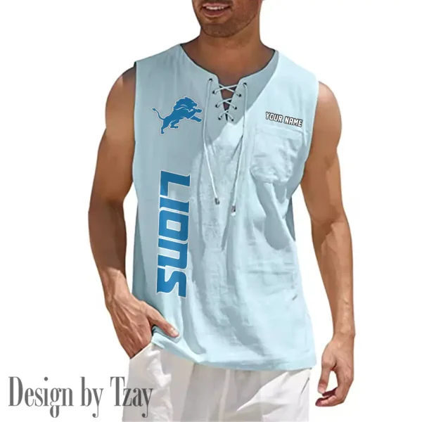 Detroit Lions Eye-catching Lace Up Collar Men's Solid Color Beach Pullover Shirt SPTELUCMS011 - Image 9