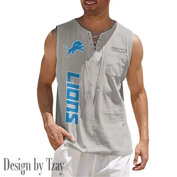 Detroit Lions Eye-catching Lace Up Collar Men's Solid Color Beach Pullover Shirt SPTELUCMS011 - Image 10