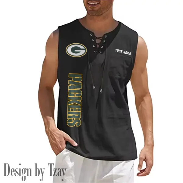 Green Bay Packers Eye-catching Lace Up Collar Men's Solid Color Beach Pullover Shirt SPTELUCMS012