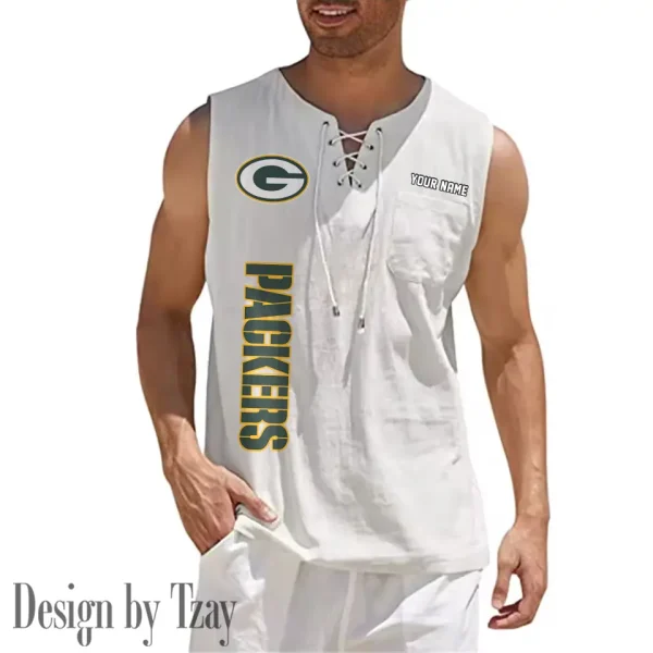 Green Bay Packers Eye-catching Lace Up Collar Men's Solid Color Beach Pullover Shirt SPTELUCMS012 - Image 2