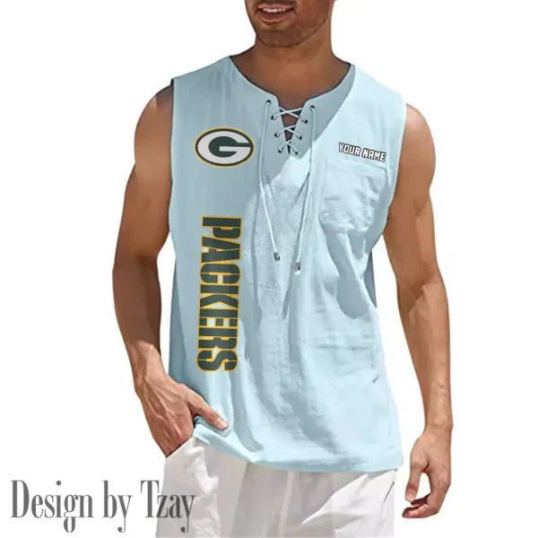 Green Bay Packers Eye-catching Lace Up Collar Men's Solid Color Beach Pullover Shirt SPTELUCMS012 - Image 4