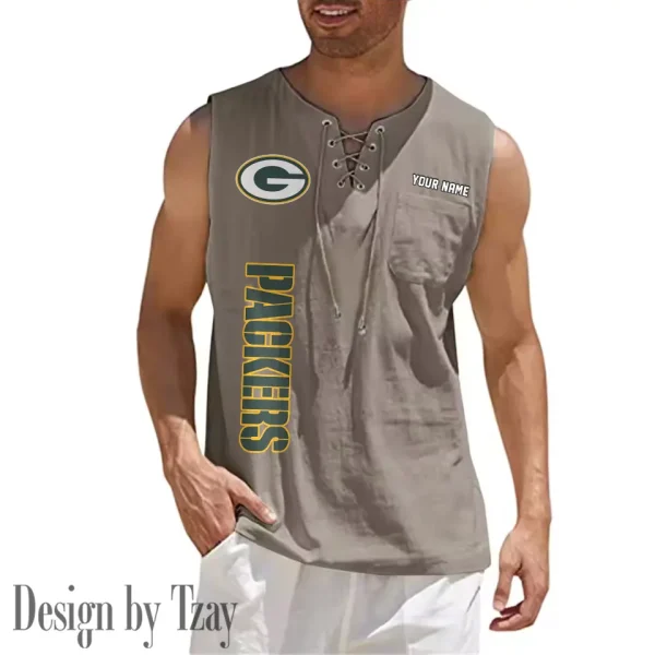 Green Bay Packers Eye-catching Lace Up Collar Men's Solid Color Beach Pullover Shirt SPTELUCMS012 - Image 5