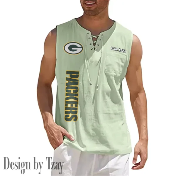 Green Bay Packers Eye-catching Lace Up Collar Men's Solid Color Beach Pullover Shirt SPTELUCMS012 - Image 6